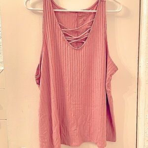Arizona Jean Company- Pink ribbed tank top w/ lattice